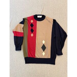 Clark & Gregory Scotland Cotton Sweater Mens Multi Colorblock Argyle Crewneck